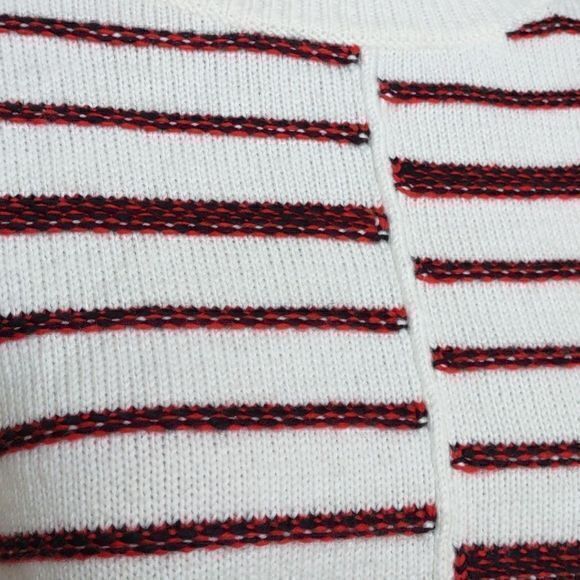 Lucky Brand White Knit Textured Stripe Crew Neck Sweater‎ Sz S - Picture 3 of 11